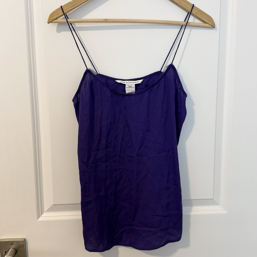 Diane von Furstenberg 100% Silk Camisole Top Dark Purple Spaghetti Straps Size 4